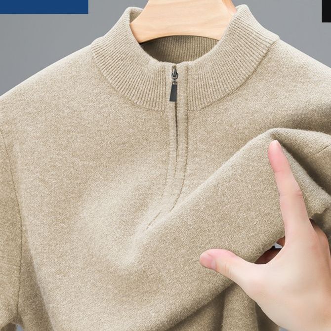 50代メンズファッション ハーフジップ【ニットセーター立ち襟長袖】5カラー