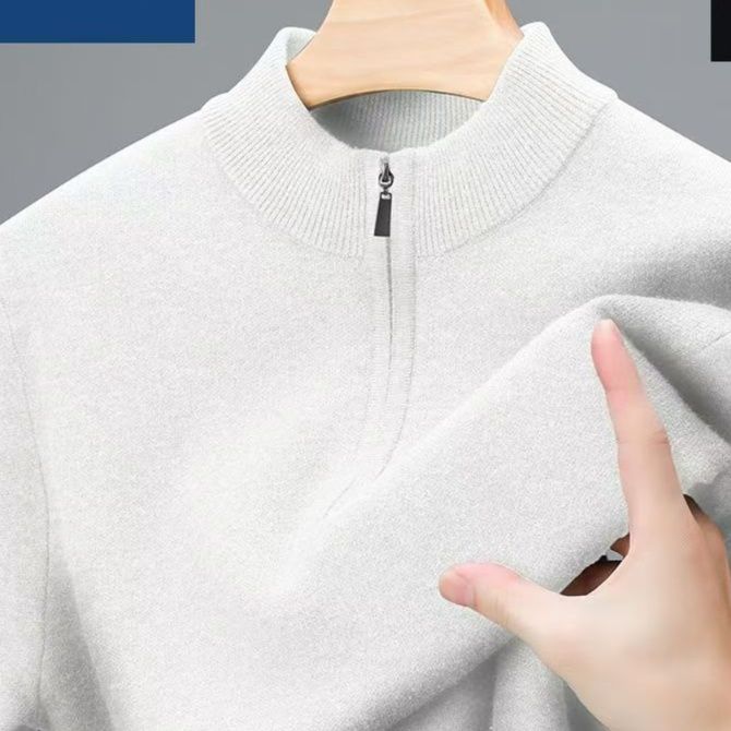 50代メンズファッション ハーフジップ【ニットセーター立ち襟長袖】5カラー