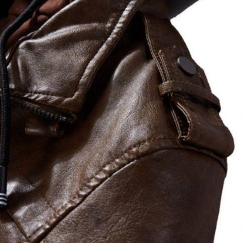 50代メンズファッション フード付き【合成皮革ライダースジャケット】4カラー