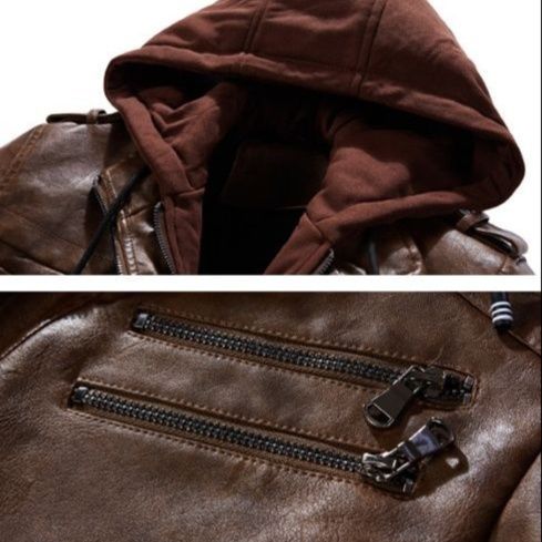 50代メンズファッション フード付き【合成皮革ライダースジャケット】4カラー