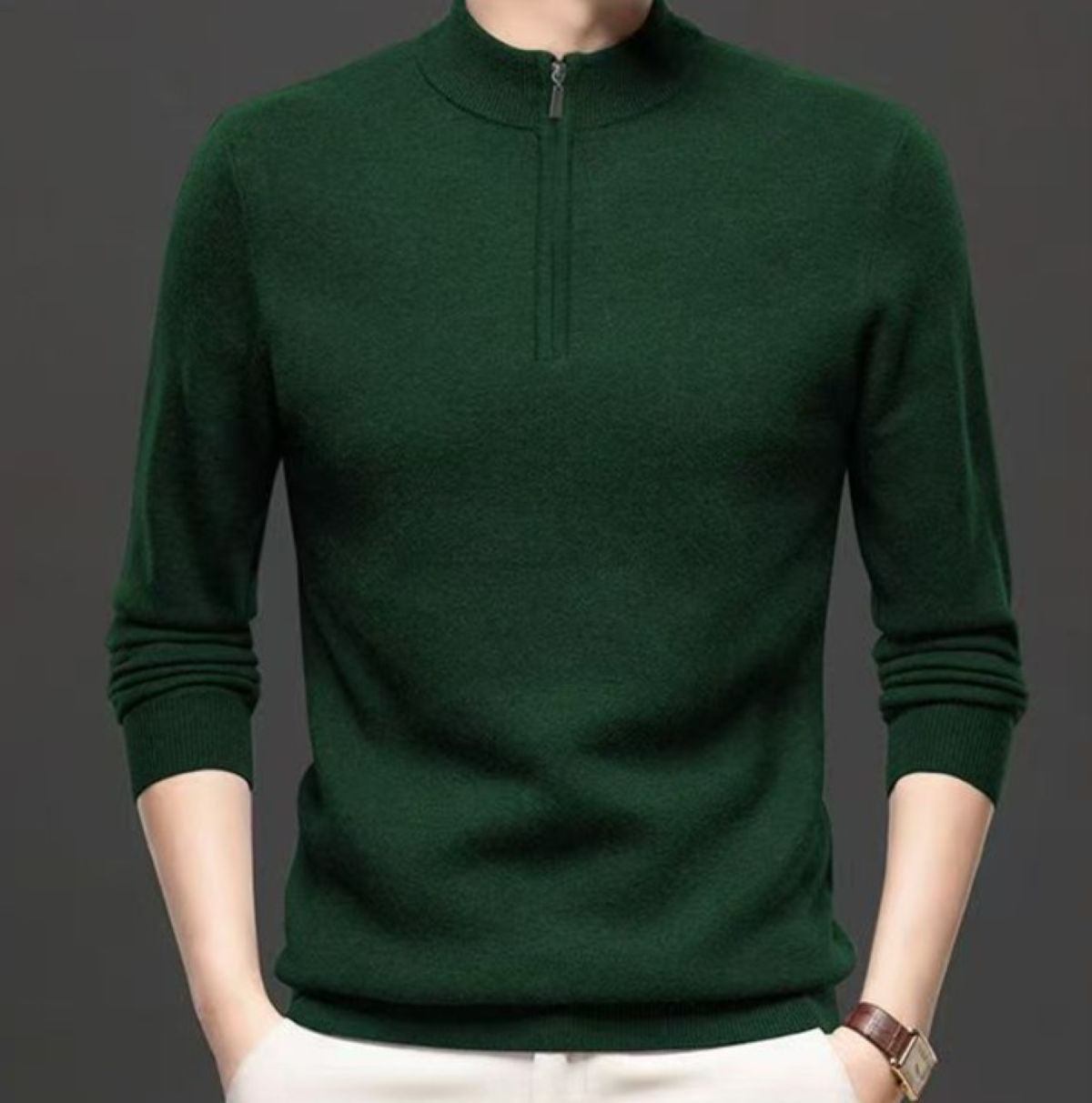 50代メンズファッション ハーフジップ【ニットセーター立ち襟長袖】5カラー
