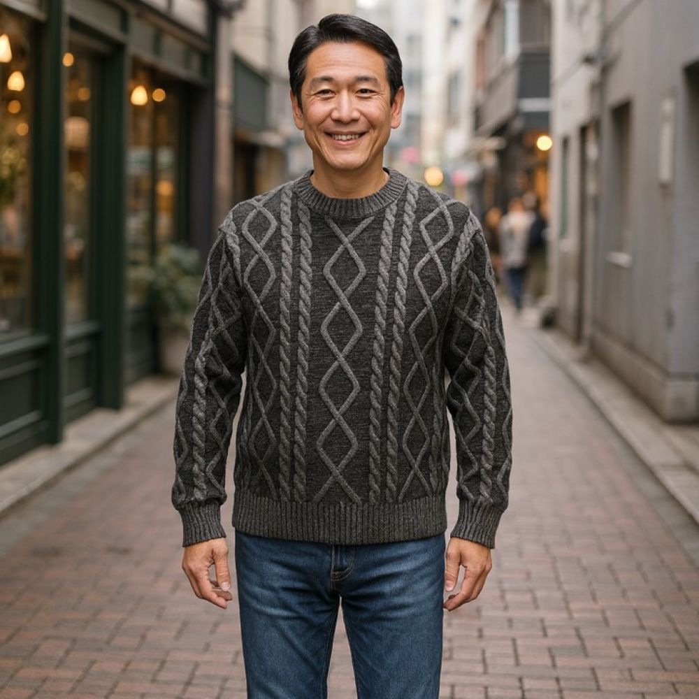 50代メンズファッション　ケーブル編み【ニットセーター長袖トップス】　冬新作全3色