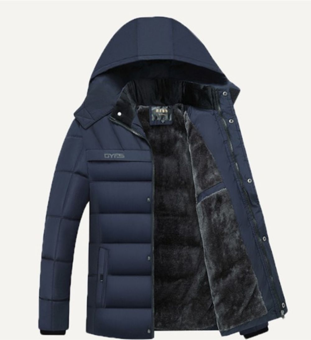 50代メンズファッション 裏ボア付き中綿入り【フード付き防寒コットンジャケット】