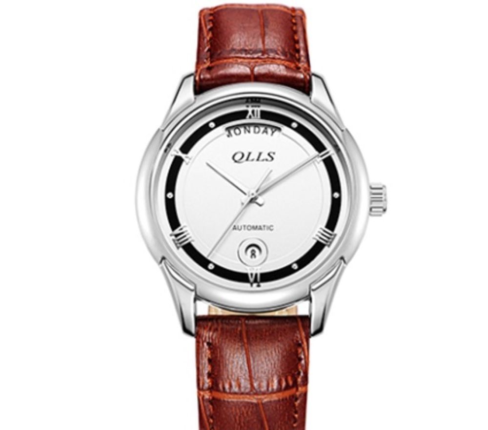 50代メンズファッション 曜日表示付き【自動巻き本革ベルト腕時計】