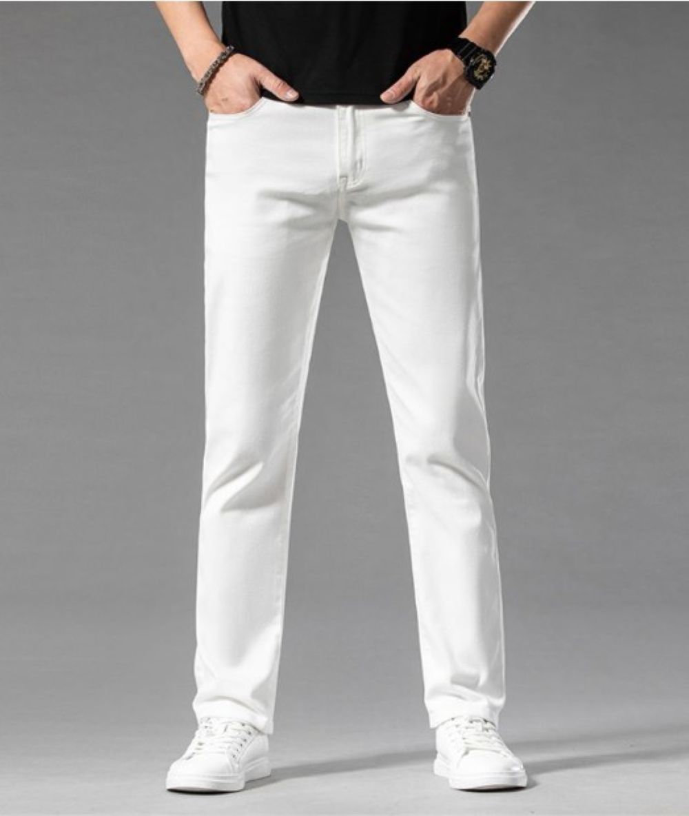 50代メンズファッション 大人のストレートシルエット【美脚長ストレートパンツ】ブラック/ホワイト