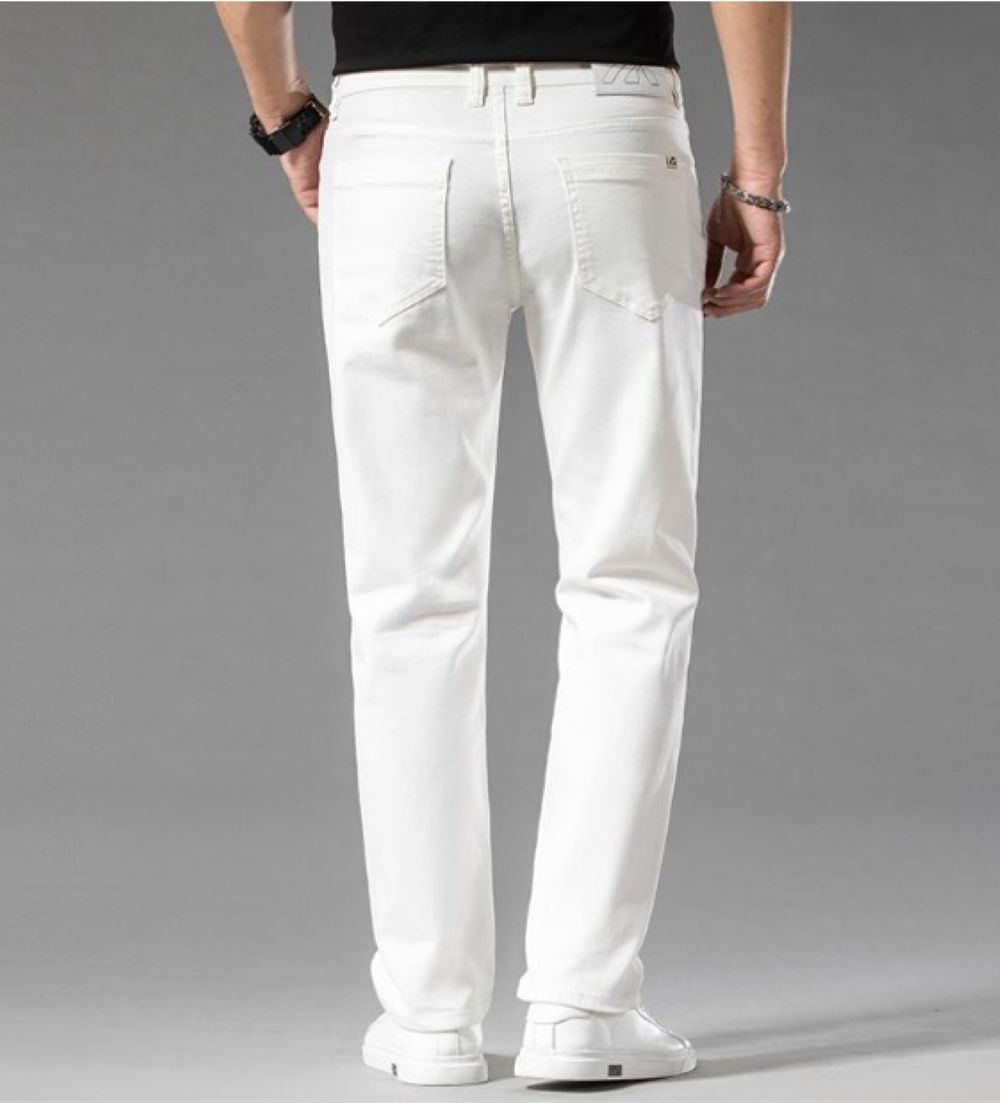 50代メンズファッション 大人のストレートシルエット【美脚長ストレートパンツ】ブラック/ホワイト