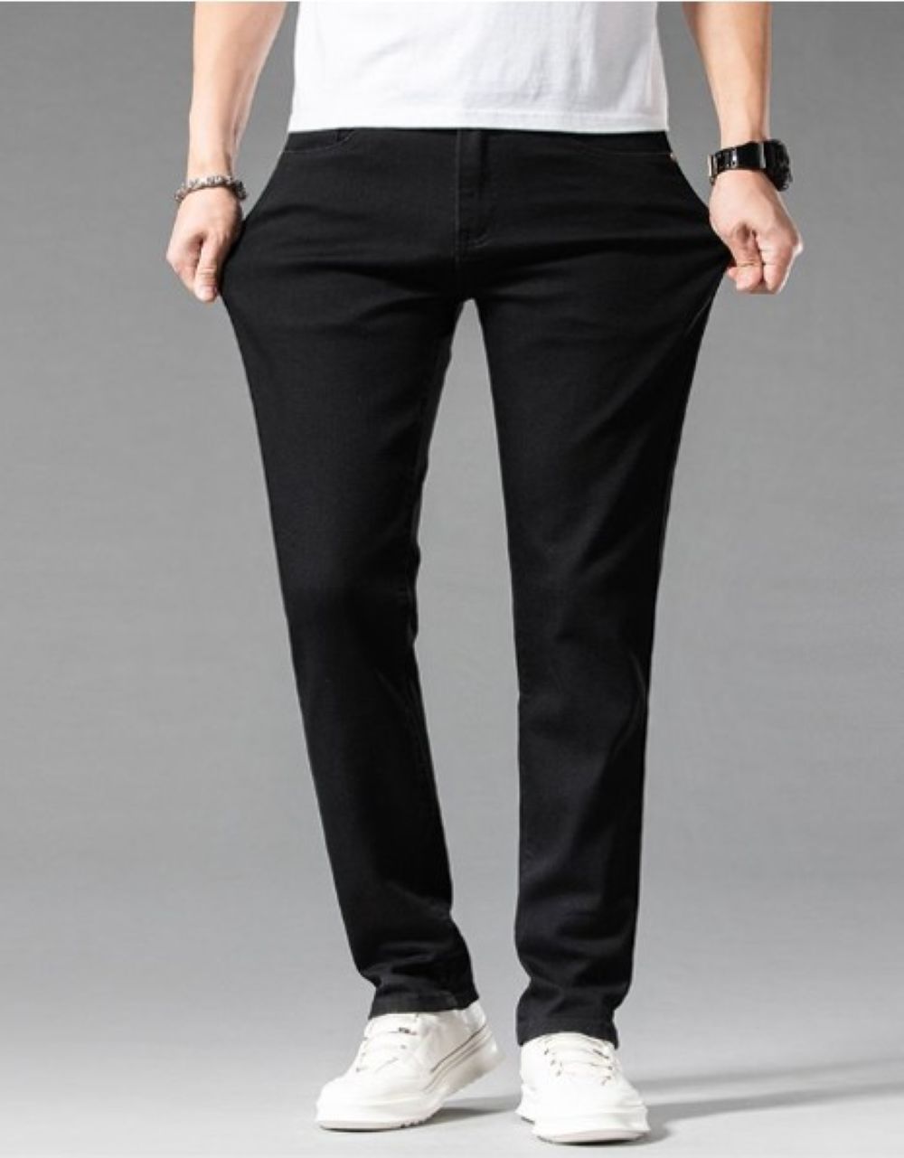 50代メンズファッション 大人のストレートシルエット【美脚長ストレートパンツ】ブラック/ホワイト