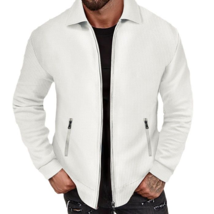 50代メンズファッション　ワッフル地襟付きアウター【ジップアップジャケット】