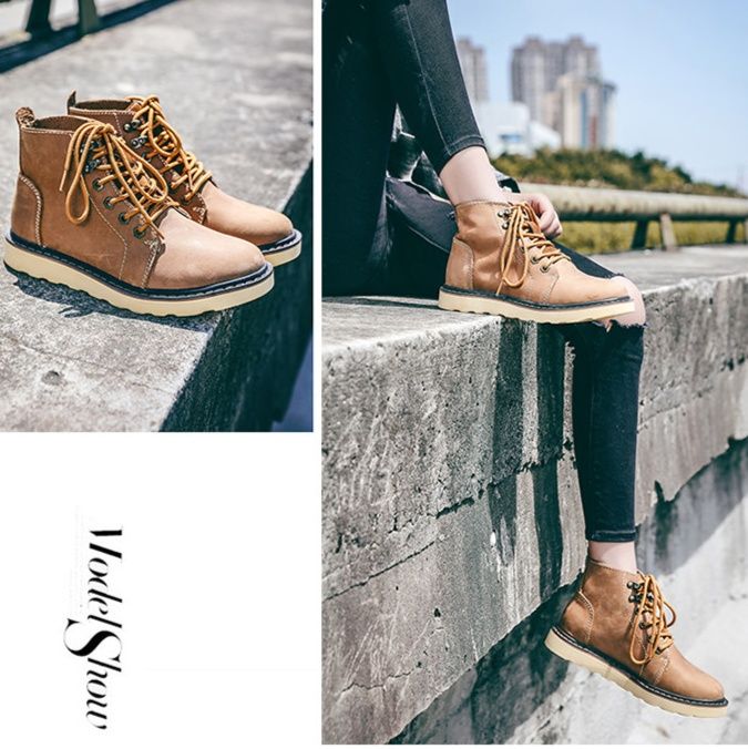 50代メンズファッション 本革レースアップ【厚底ワークブーツ】