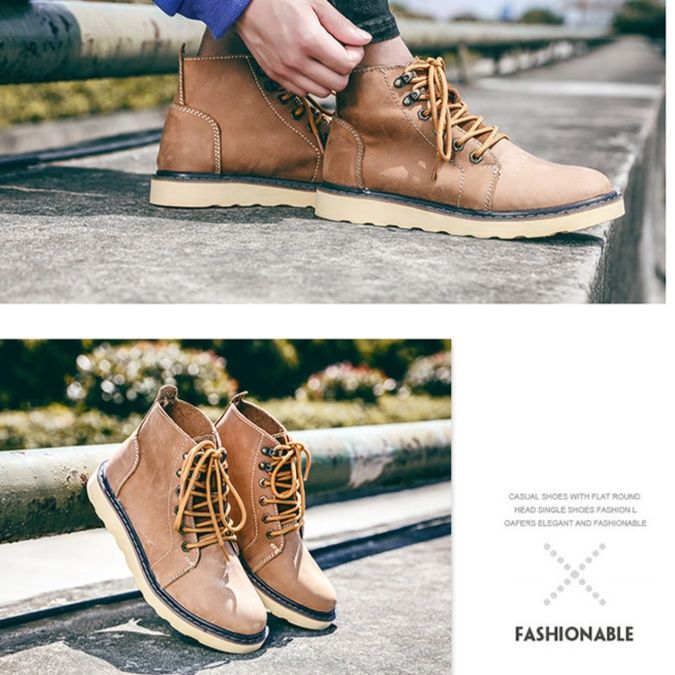 50代メンズファッション 本革レースアップ【厚底ワークブーツ】