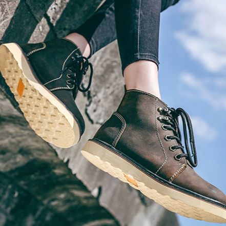 50代メンズファッション 本革レースアップ【厚底ワークブーツ】