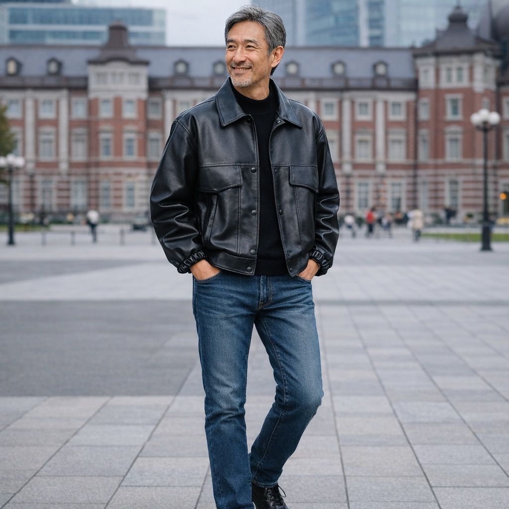 50代メンズファッション ショート丈 【PU革ジャケット 】