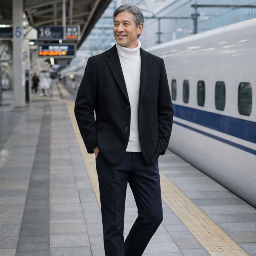 50代メンズファッション 大人の品格漂う【ウール混紡テーラードジャケット】