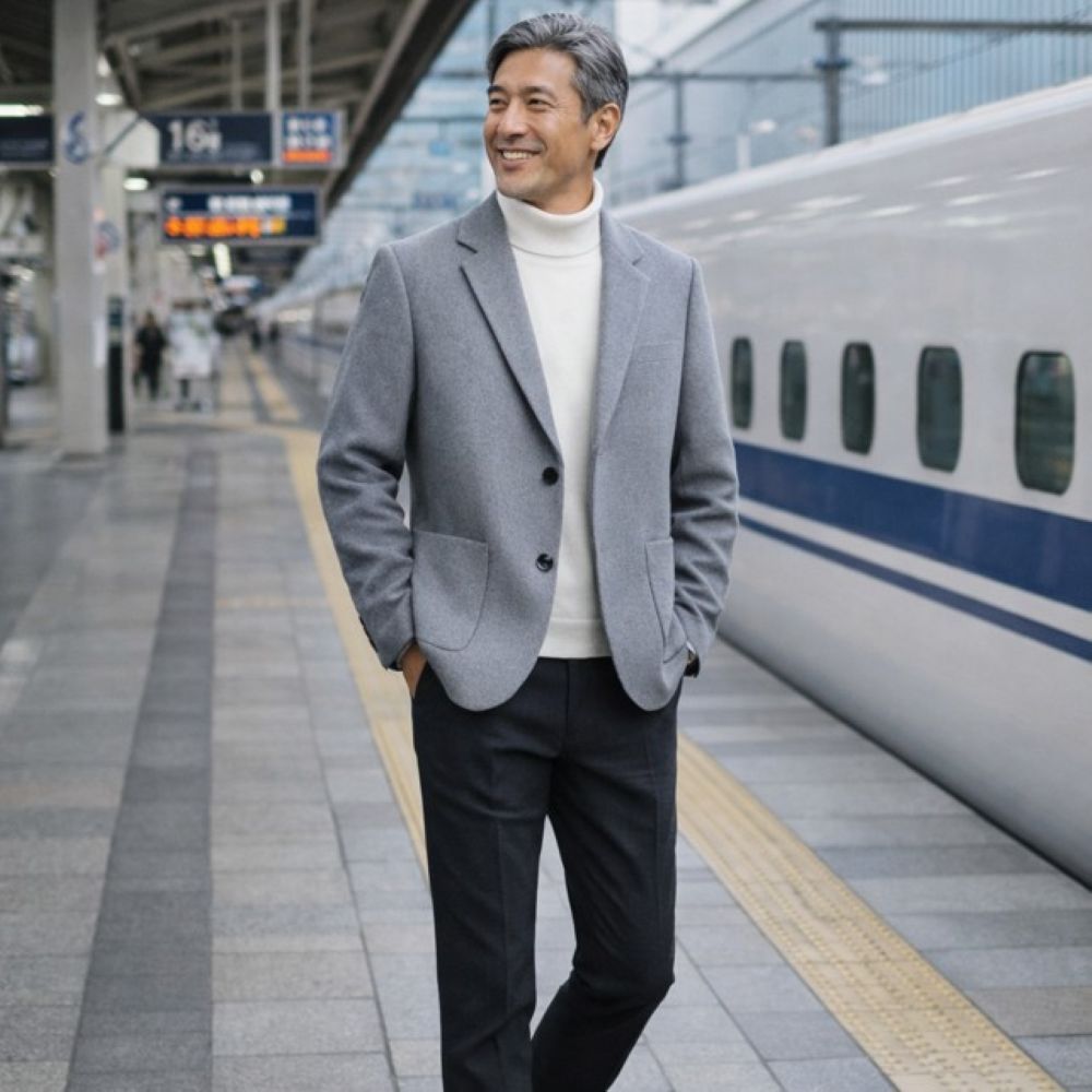 50代メンズファッション 大人の品格漂う【ウール混紡テーラードジャケット】