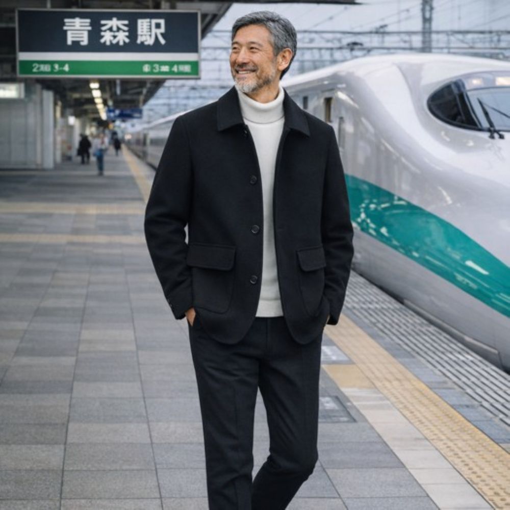 50代メンズファッション 上品なウール【テーラード・ジャケットコート】ブラウン/ブラック