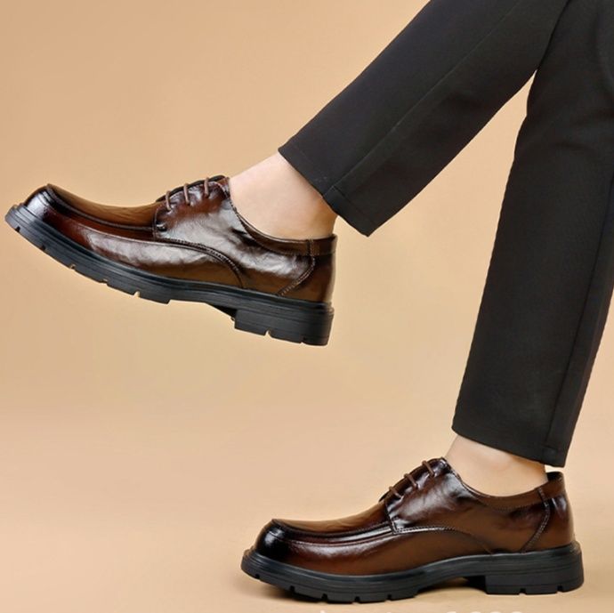50代メンズファッション 本革【厚底紐締め式ビジネス革靴】