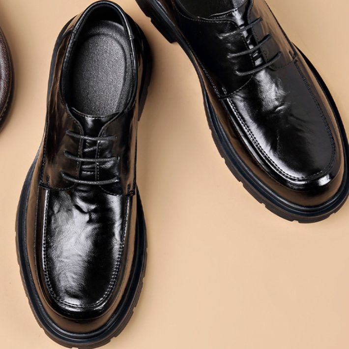 50代メンズファッション 本革【厚底紐締め式ビジネス革靴】