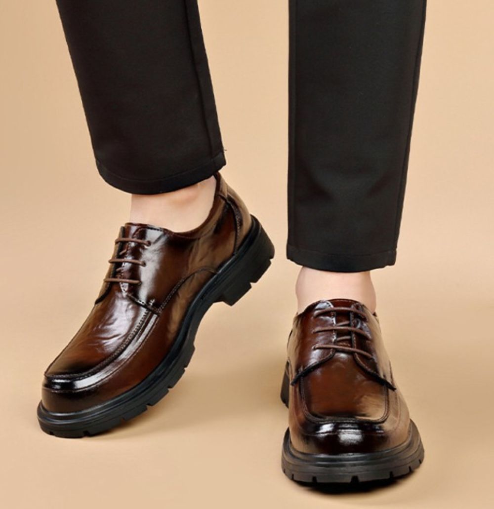 50代メンズファッション 本革【厚底紐締め式ビジネス革靴】