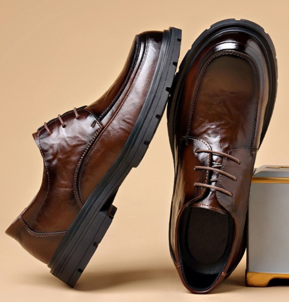 50代メンズファッション 牛革【厚底ビジネス革靴】