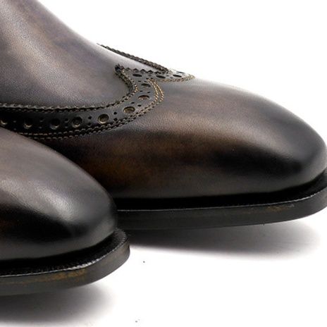 50代メンズファッション ウィングチップ・デザイン【牛本革ショートブーツ】