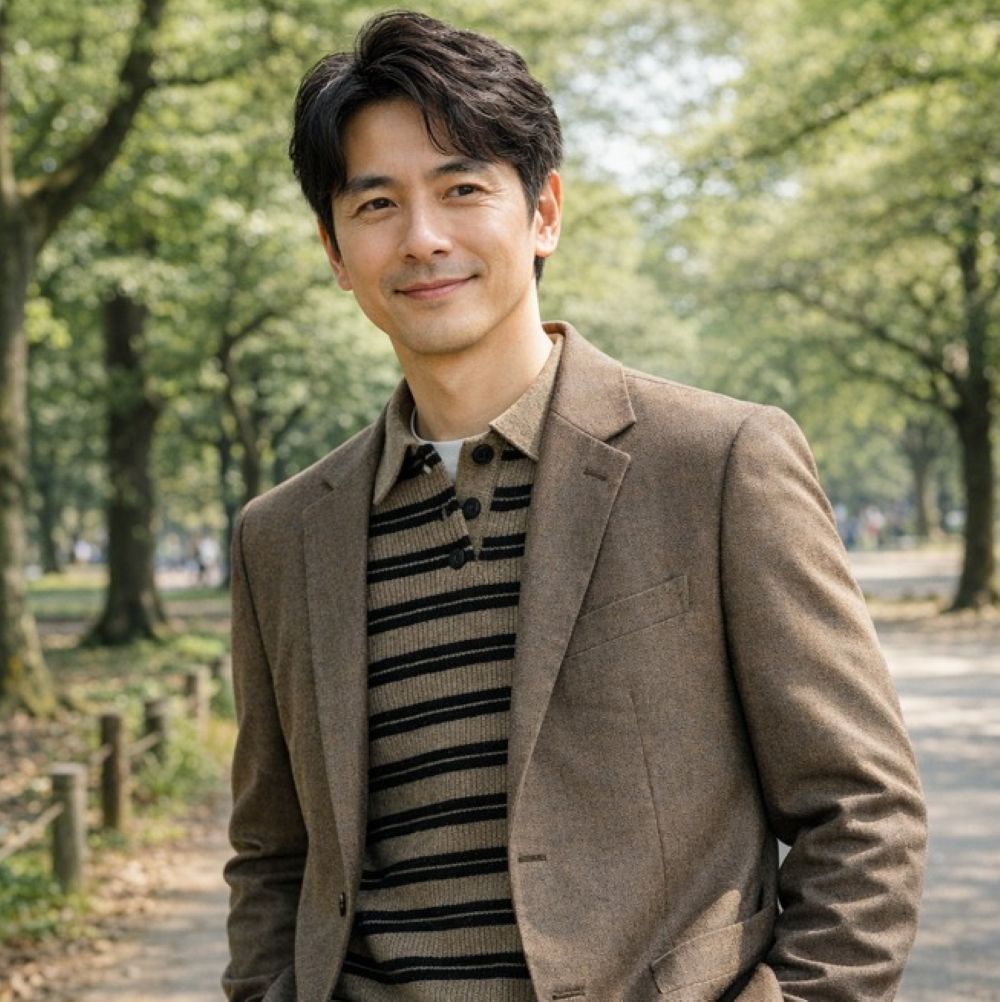 50代メンズファッション　ボーダー柄【長袖ニットセーター襟付】