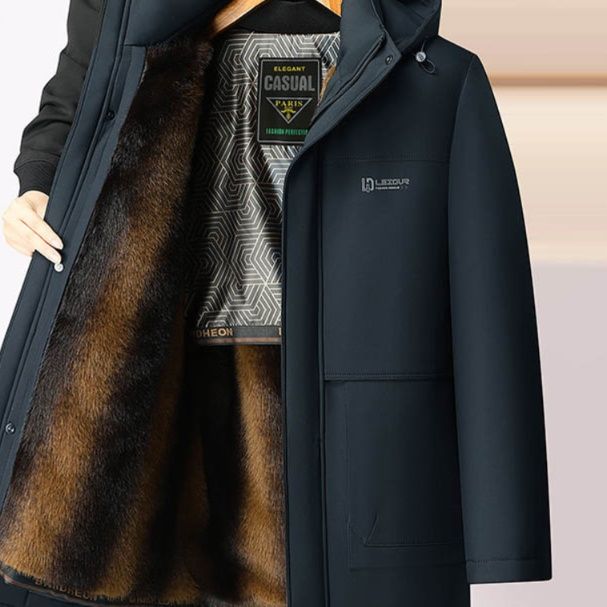 50代メンズファッション 裏ボア付き【防寒フード付きハーフコート】ビッグサイズ