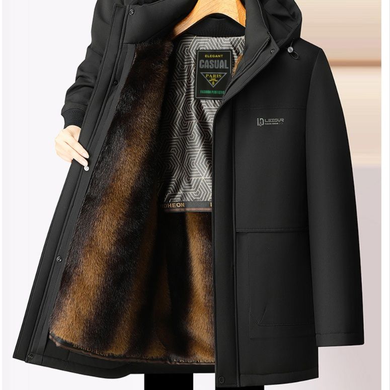 50代メンズファッション 裏ボア付き【防寒フード付きハーフコート】ビッグサイズ
