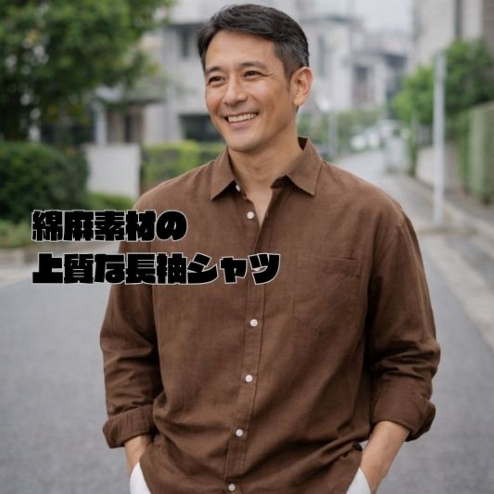 50代メンズファッション 　リラックス【麻混長袖シャツ】5カラー