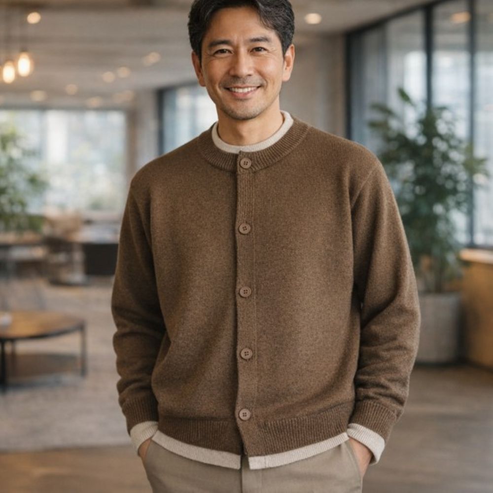 50代メンズファッション  春の【デザインニットカーディガン】