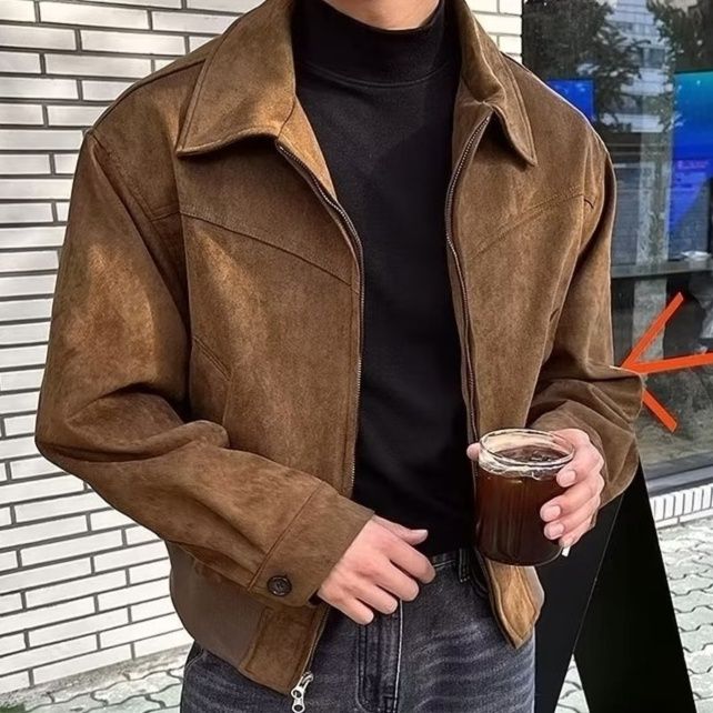 50代メンズファッション 【スエード調ショート寸ライダースジャケット】