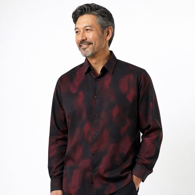 50代メンズファッション 絞り染め【長袖シャツ 大人の渋色】