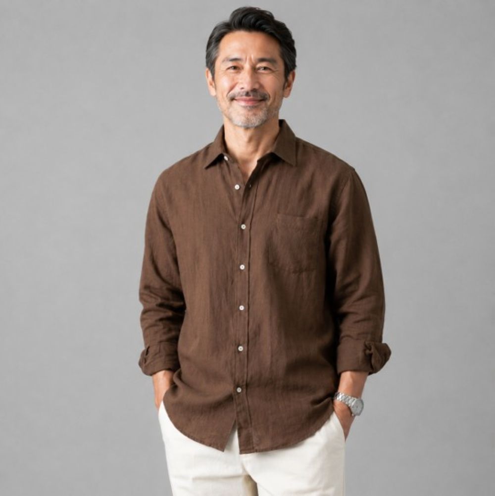 50代メンズファッション ゆったりシルエット【長袖リネンシャツ】