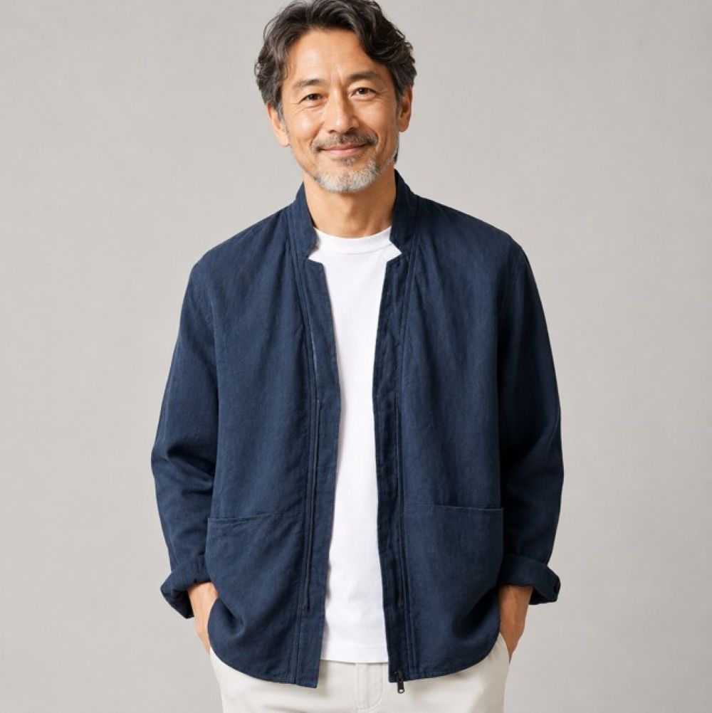 50代メンズファッション 【麻ジップアップジャケット】