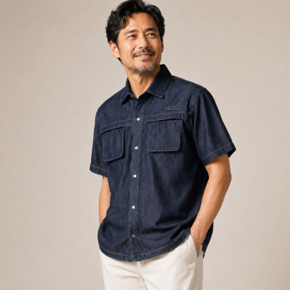 50代メンズファッション 【デニム半袖シャツ】