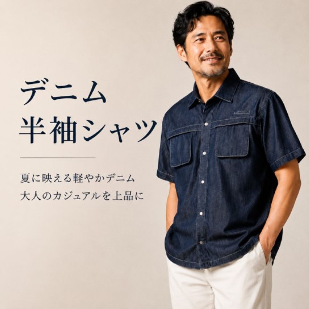 50代メンズファッション 【デニム半袖シャツ】