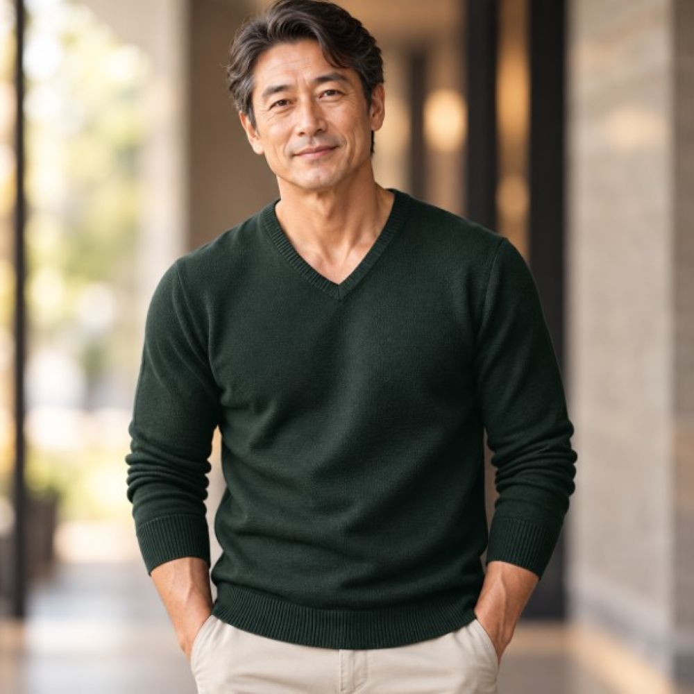 50代メンズファッション Vネック【長袖ニットセーター 】人の上品な一枚