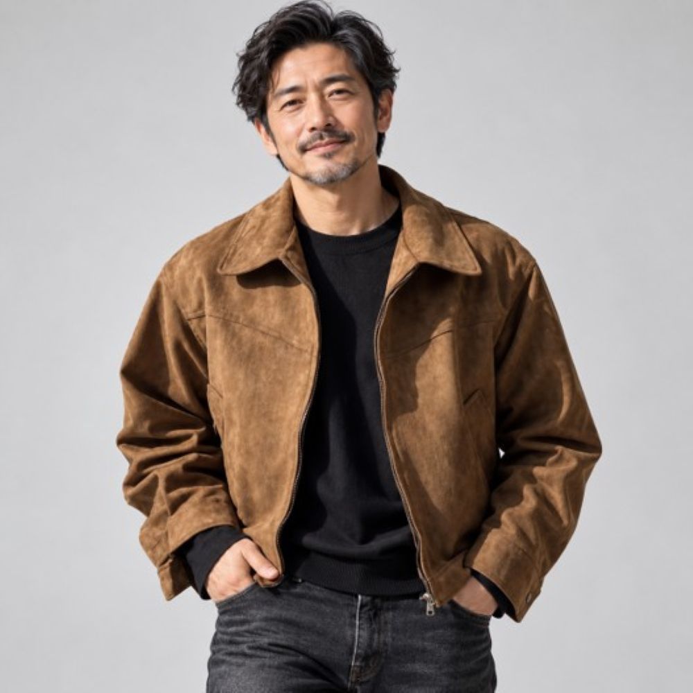 50代メンズファッション スエード調【ショートブルゾン】