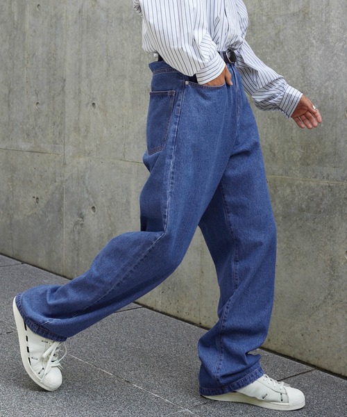 50代メンズファッション パンツ/ズボン ゆったりデニムワイドパンツ