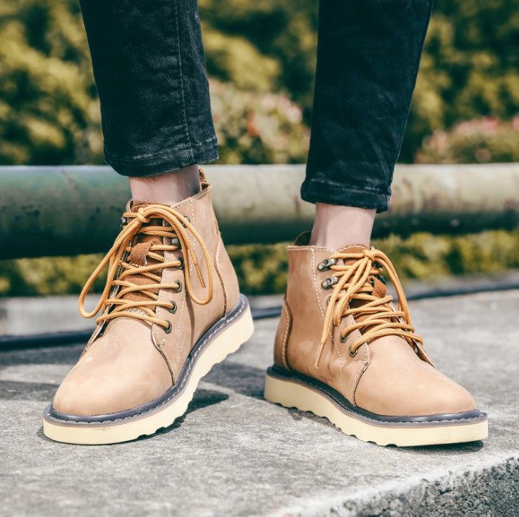 50代メンズファッション 本革レースアップ【厚底ワークブーツ】