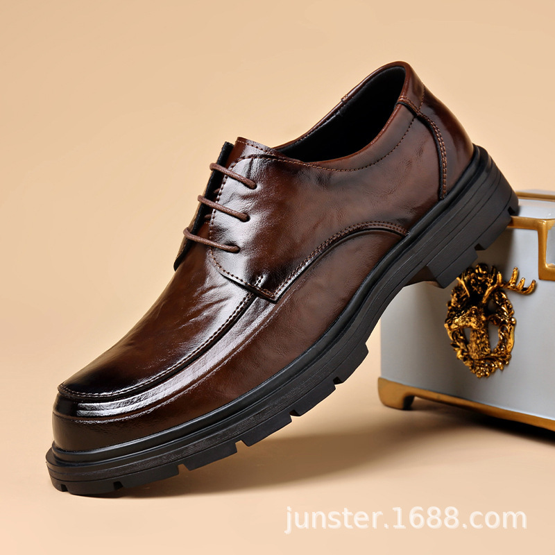 50代メンズファッション 本革【厚底紐締め式ビジネス革靴】