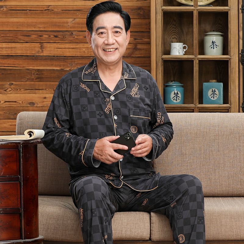 50代メンズファッション トップス 総柄プリントルームウェア上下セット