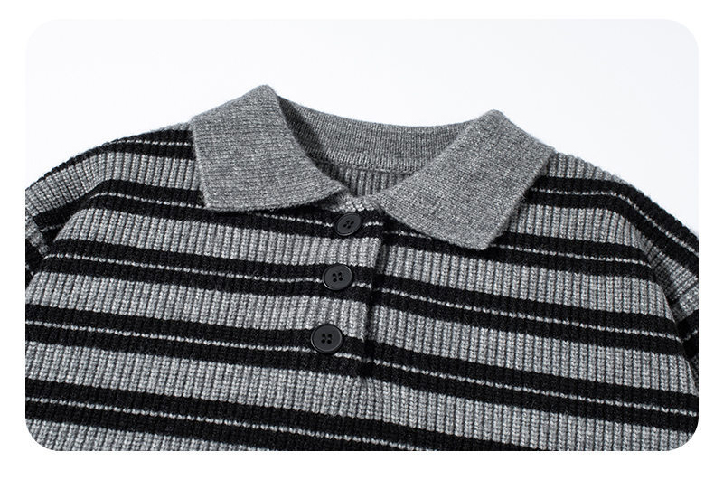 50代メンズファッション　ボーダー柄【長袖ニットセーター襟付】