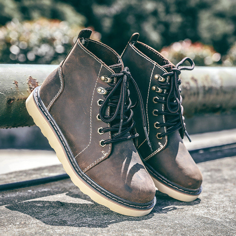 50代メンズファッション 本革レースアップ【厚底ワークブーツ】