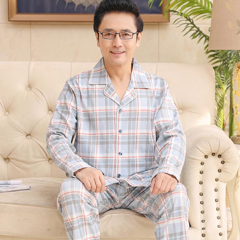 50代メンズファッション トップス 格子柄パジャマ上下セット