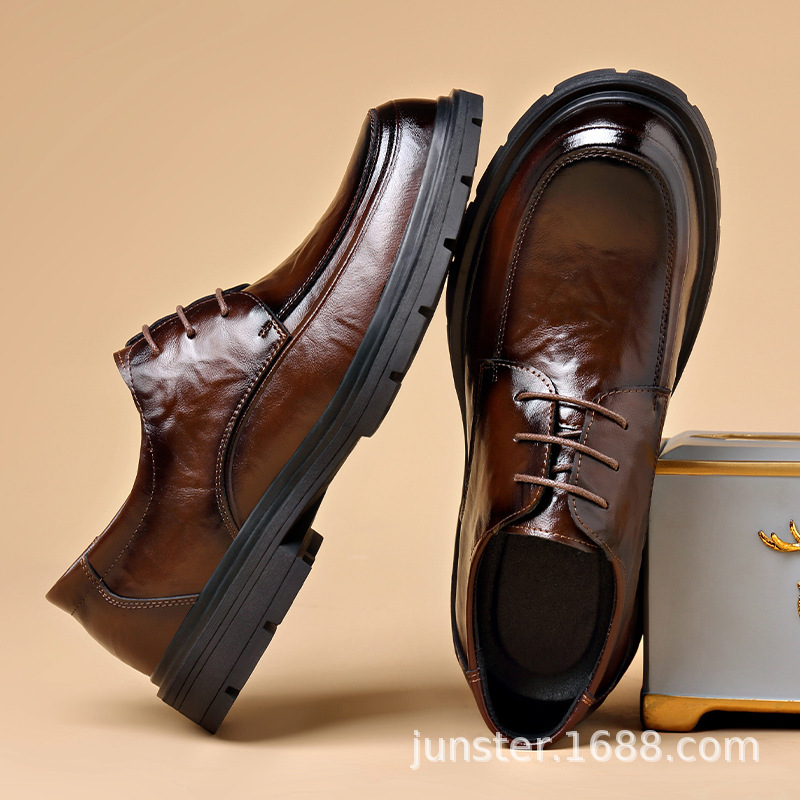 50代メンズファッション 本革【厚底紐締め式ビジネス革靴】