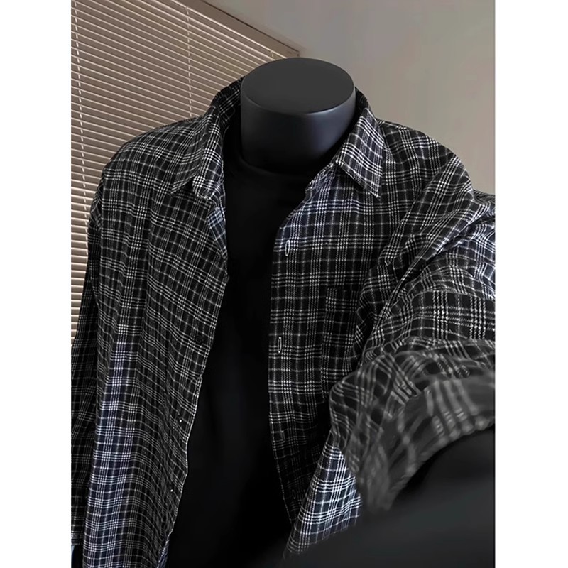 50代メンズファッション トップス ゆったりシルエット チェック柄 長袖シャツ
