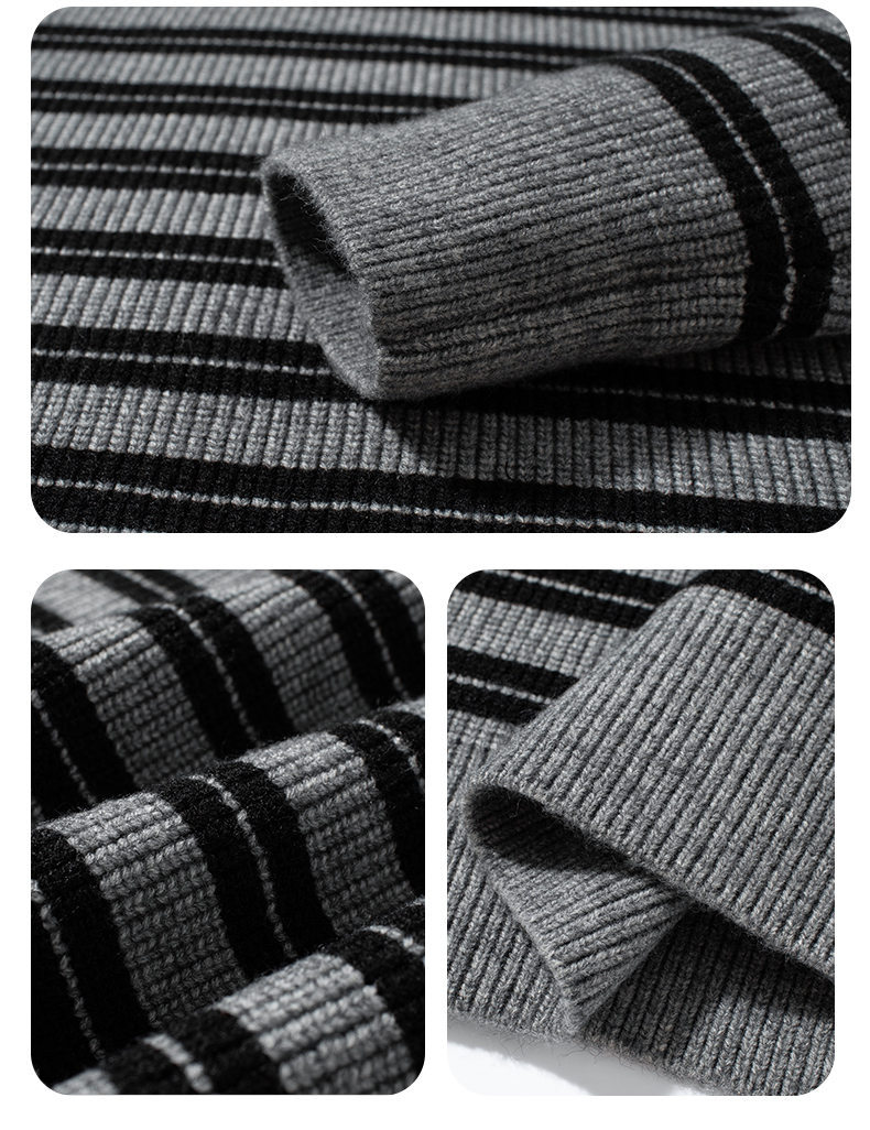 50代メンズファッション　ボーダー柄【長袖ニットセーター襟付】