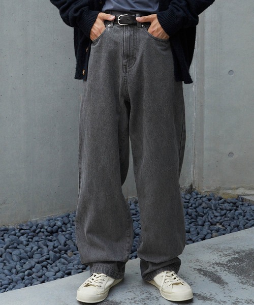 50代メンズファッション パンツ/ズボン ゆったりデニムワイドパンツ