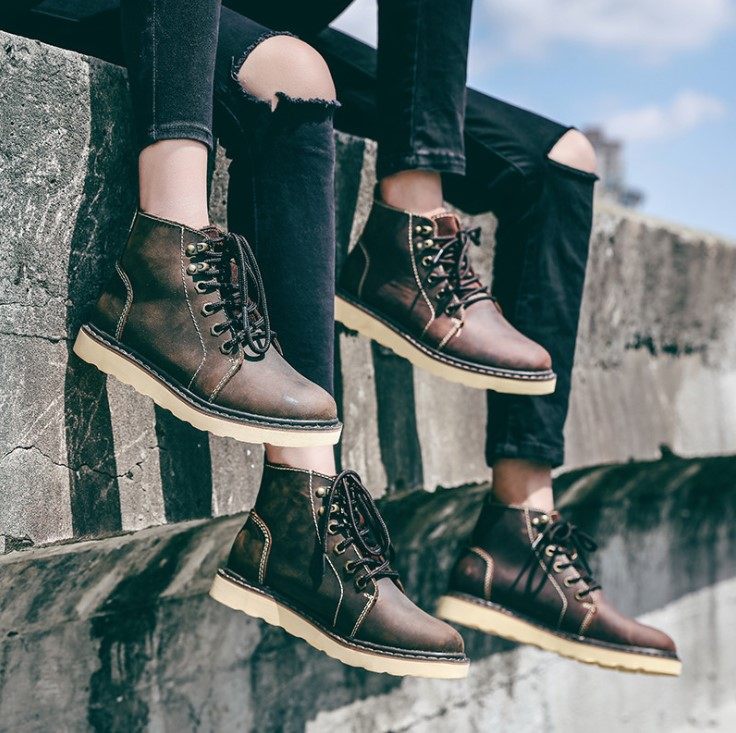 50代メンズファッション 本革レースアップ【厚底ワークブーツ】