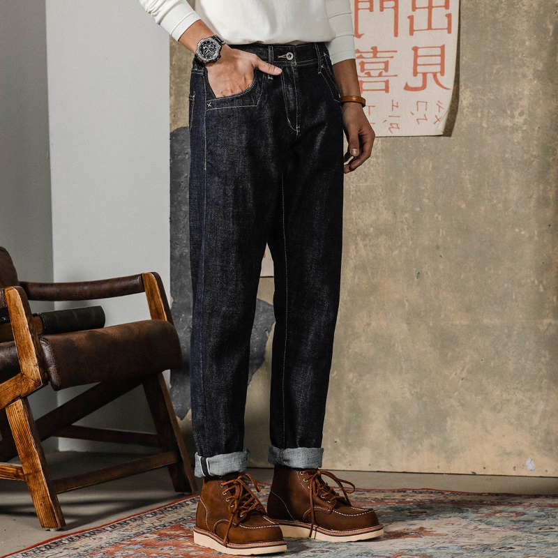 50代メンズファッション パンツ/ズボン ヴィンテージ加工 直線デニムパンツ